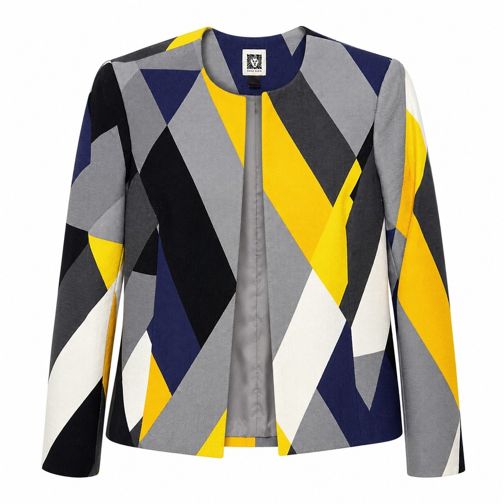 Anne Klein Retro Mod Colorblock Open Front Blazer Women Size 8 Dopamine Dressing